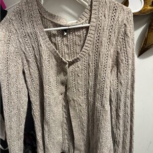 Apt. 9 Neutral Taupe V‑Neck Cable Knit Button‑Front Cardigan
